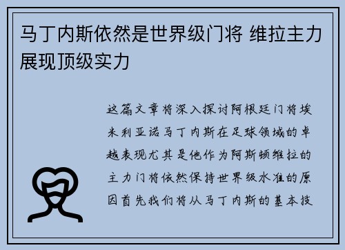 马丁内斯依然是世界级门将 维拉主力展现顶级实力